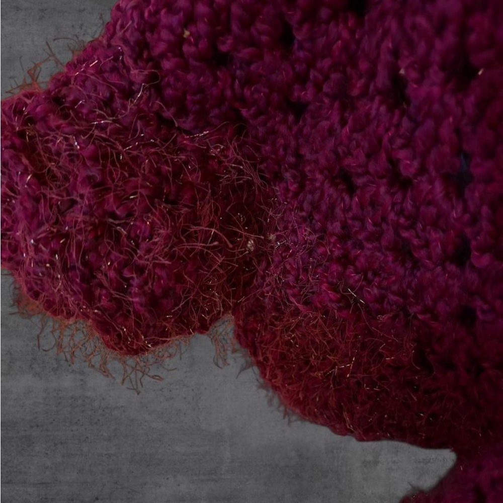 Magenta‎ Purple Pink Open Knit Boho Crochet Mock Neck Poncho - Picture 3 of 5